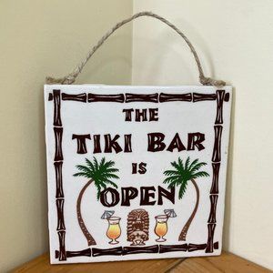 Tiki Bar is Open Ceramic Hanging Tile Sign Banana Patch Studio Kauai Hawaii 6"